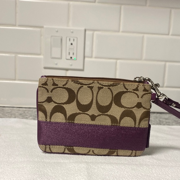 Coach Tan and Purple Wristlet - Picture 1 of 8